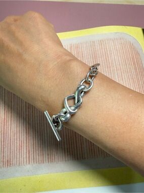 Pandora Polished Silver Interlocking Link Toggle Bracelet